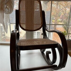 Vintage Children’s Solid Brentwood Natural Cane Rocking Chair.